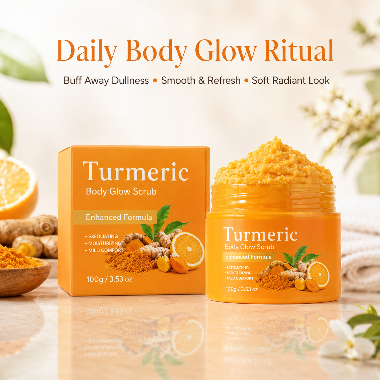 Turmeric Body Glow Scrub – Exfoliating & Moisturizing Citrus Body Polish for Smooth, Radiant-Looking Skin
