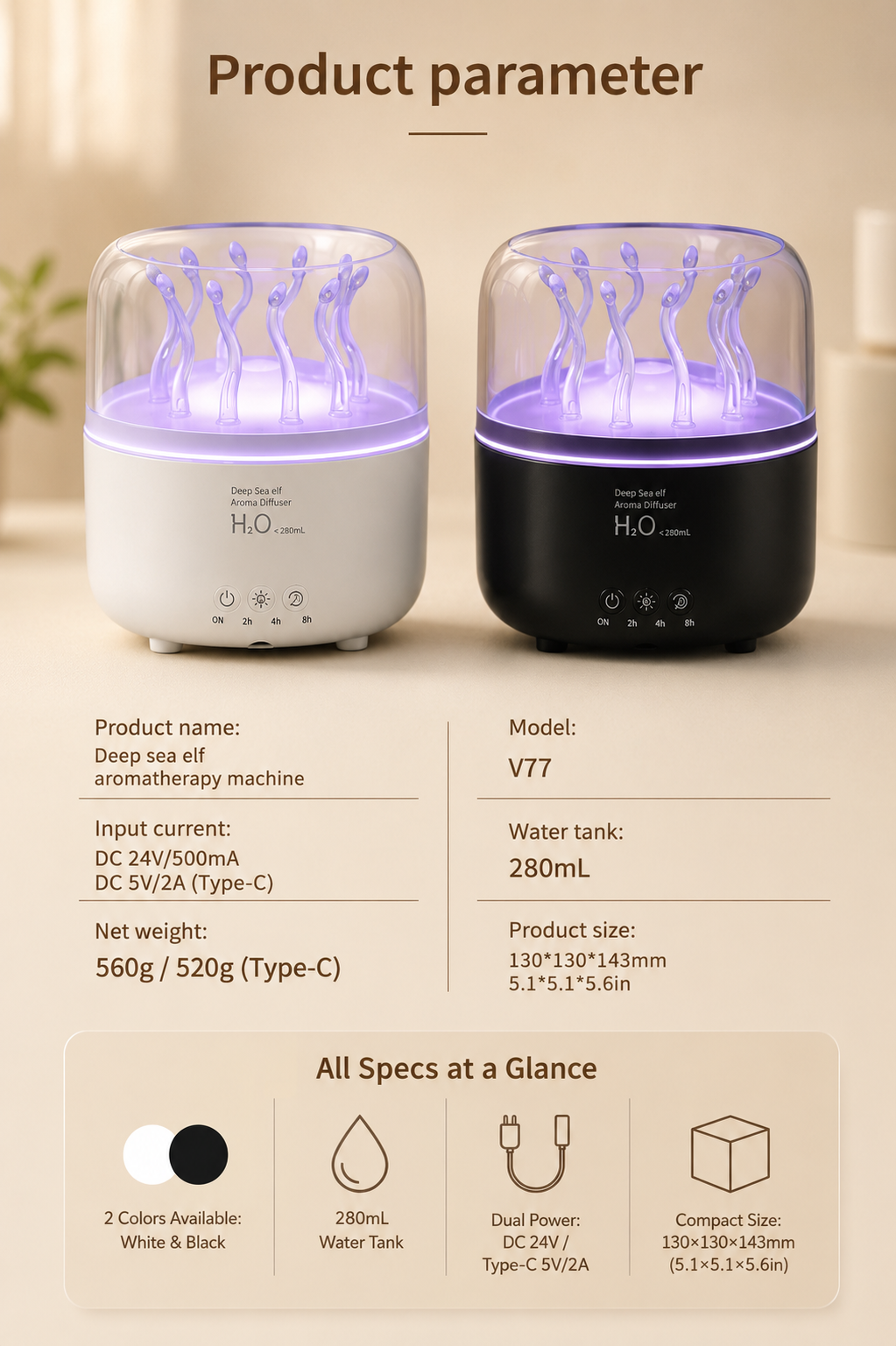 Difusor de aroma de algas giratorio y humidificador de niebla fría