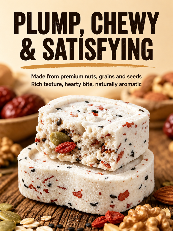 Pure Superfood Grain Bites – Premium Red Date & Poria Eight Treasures Cake 🤍🌾✨ | Low Sugar · Light Calories · Whole Grain Goodness – LUN