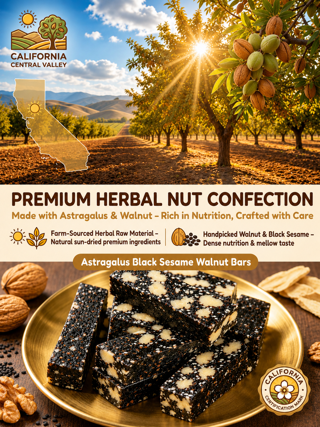Pastel de Sésamo de Morera, Rehmannia y Goji Negro – Snack de frutos secos a base de hierbas, bajo en azúcar, barra energética-HS