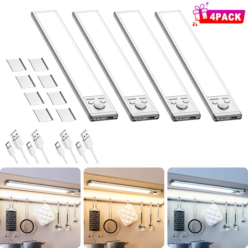 Motion Sensor Under Cabinet Lights – Rechargeable Dimmable LED Night Light with Magnetic Installation for Kitchen, Closet, Stairs & Pantry-LUN