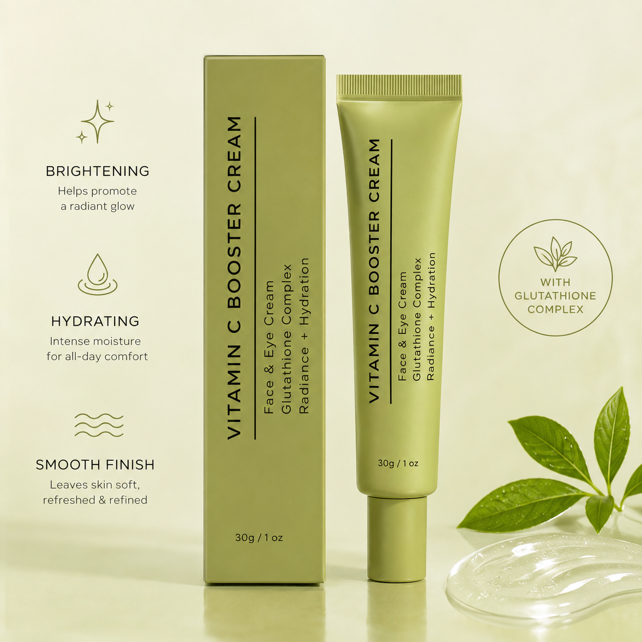Vitamin C Booster Face & Eye Cream – Glutathione Complex Brightening Moisturizer for Radiance & Hydration
