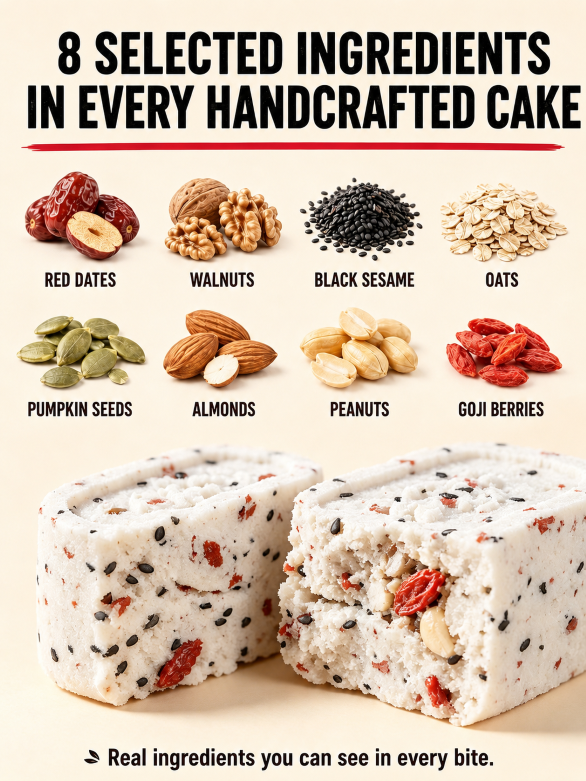 Pure Superfood Grain Bites – Premium Red Date & Poria Eight Treasures Cake 🤍🌾✨ | Low Sugar · Light Calories · Whole Grain Goodness – LUN