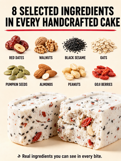 Pure Superfood Grain Bites – Premium Red Date & Poria Eight Treasures Cake 🤍🌾✨ | Low Sugar · Light Calories · Whole Grain Goodness – LUN