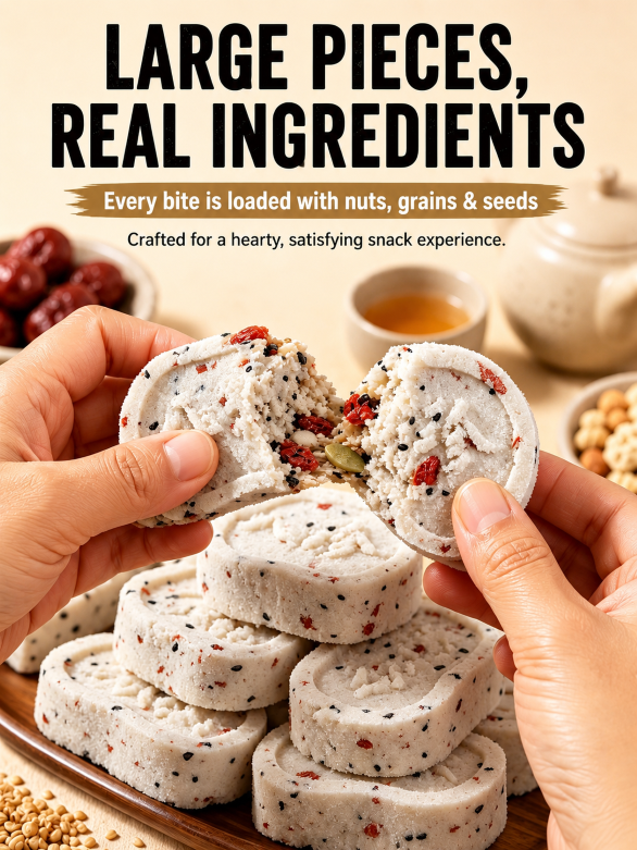 Pure Superfood Grain Bites – Premium Red Date & Poria Eight Treasures Cake 🤍🌾✨ | Low Sugar · Light Calories · Whole Grain Goodness – LUN
