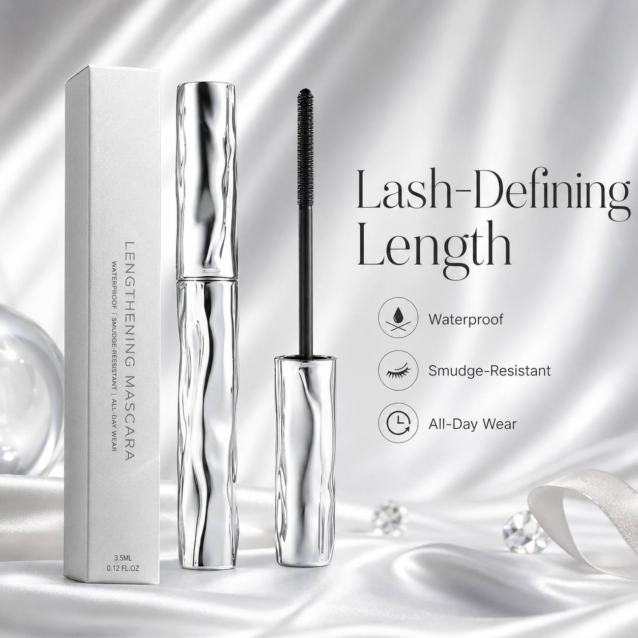 Lengthening Mascara – Waterproof Slim Brush Mascara for Longer-Looking, Defined & Smudge-Resistant Lashes