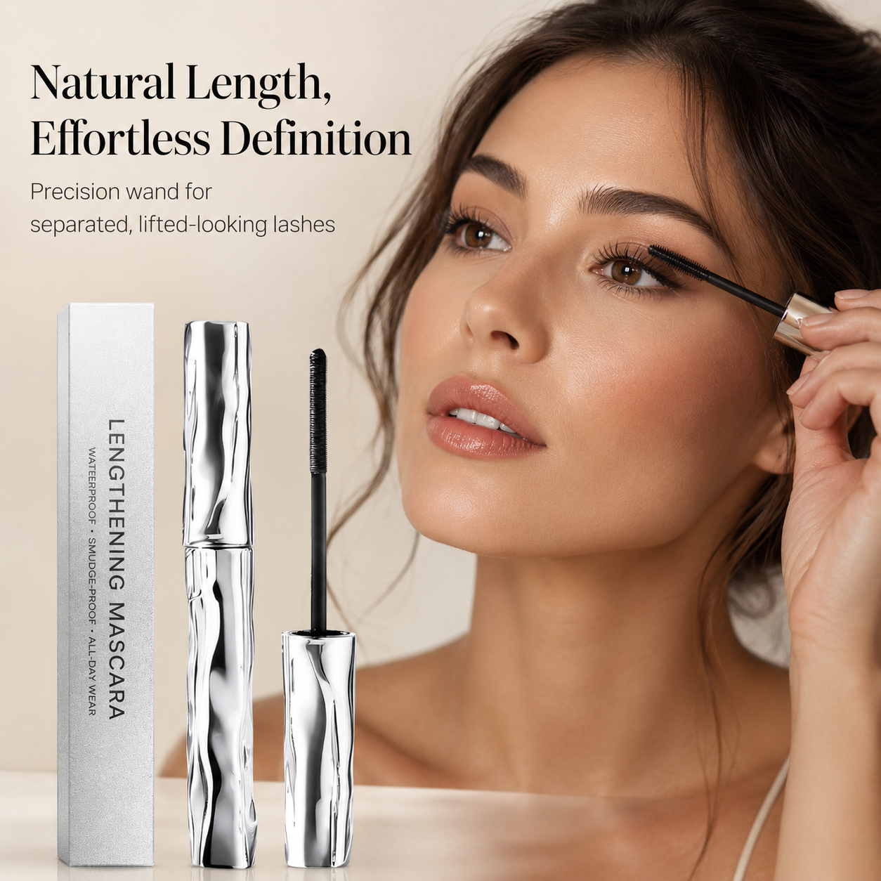 Lengthening Mascara – Waterproof Slim Brush Mascara for Longer-Looking, Defined & Smudge-Resistant Lashes