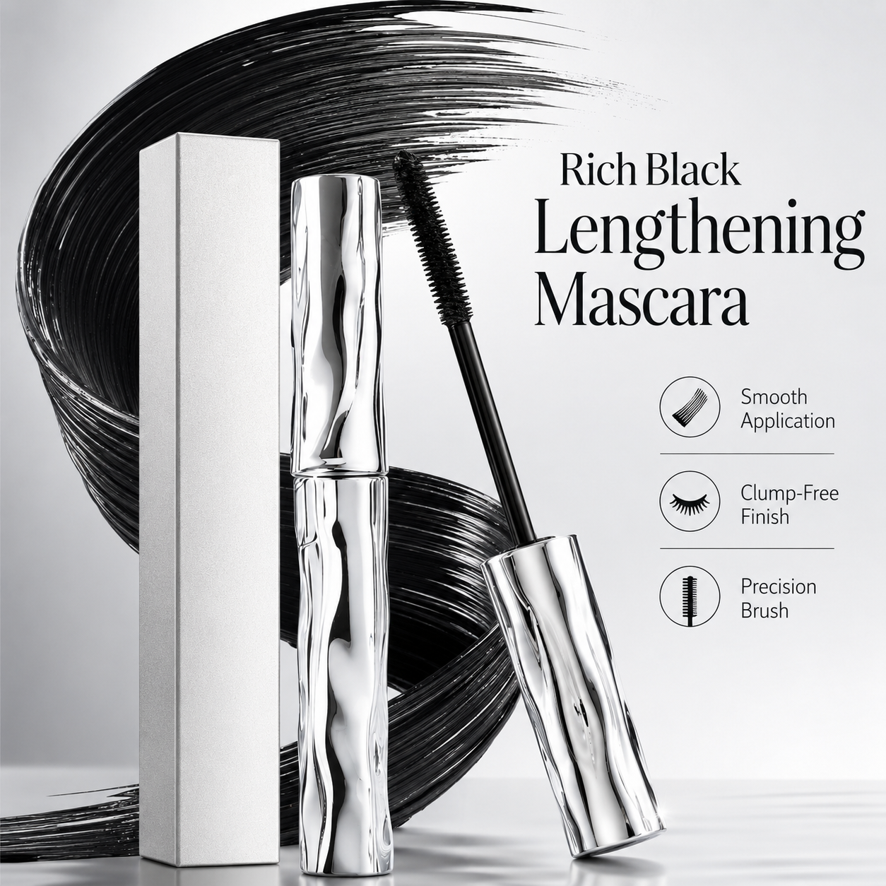 Lengthening Mascara – Waterproof Slim Brush Mascara for Longer-Looking, Defined & Smudge-Resistant Lashes