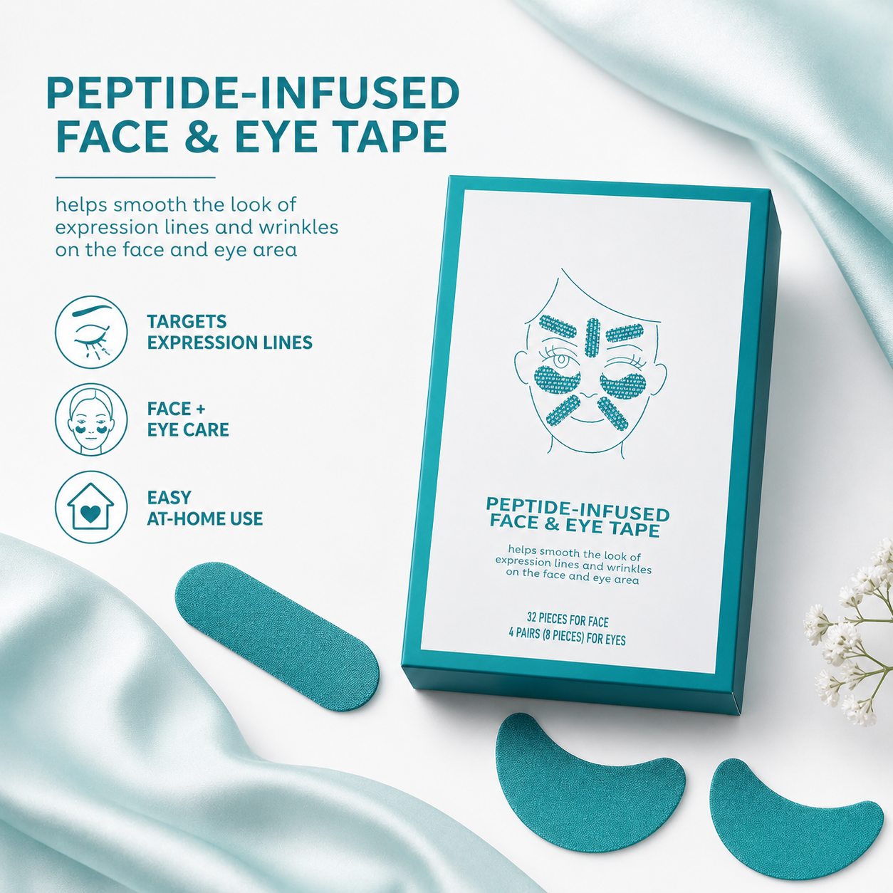 Peptide-Infused Face & Eye Tape – Targeted Smoothing Patches for Forehead, Under-Eye & Smile Lines
