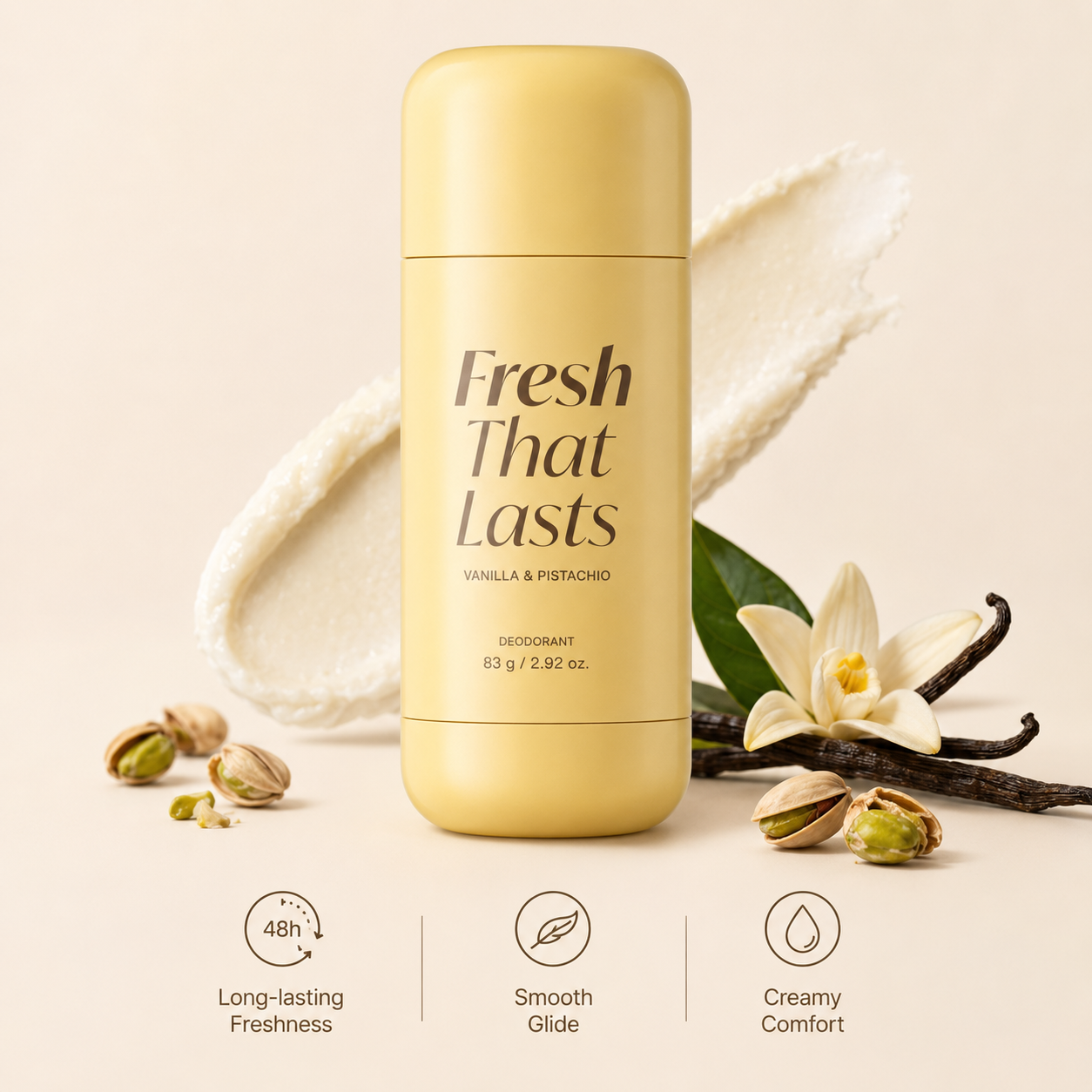 Fresh That Lasts Vanilla & Pistachio Deodorant Stick – Long-Lasting Freshness with Smooth Creamy Glide