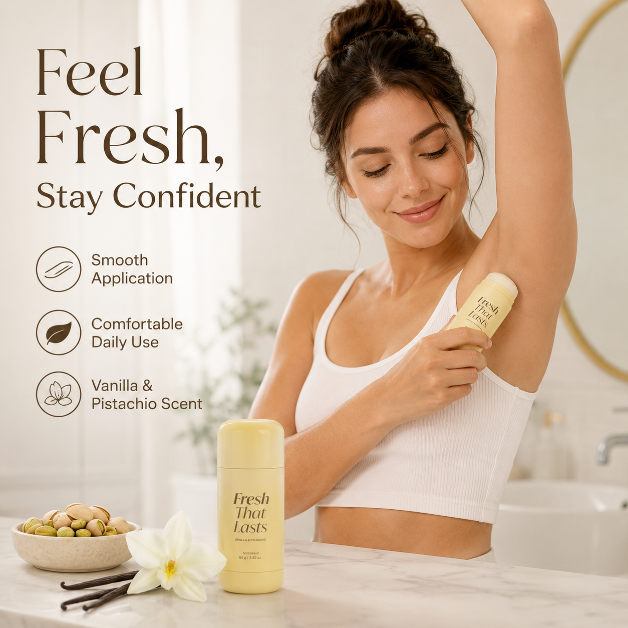 Fresh That Lasts Vanilla & Pistachio Deodorant Stick – Long-Lasting Freshness with Smooth Creamy Glide