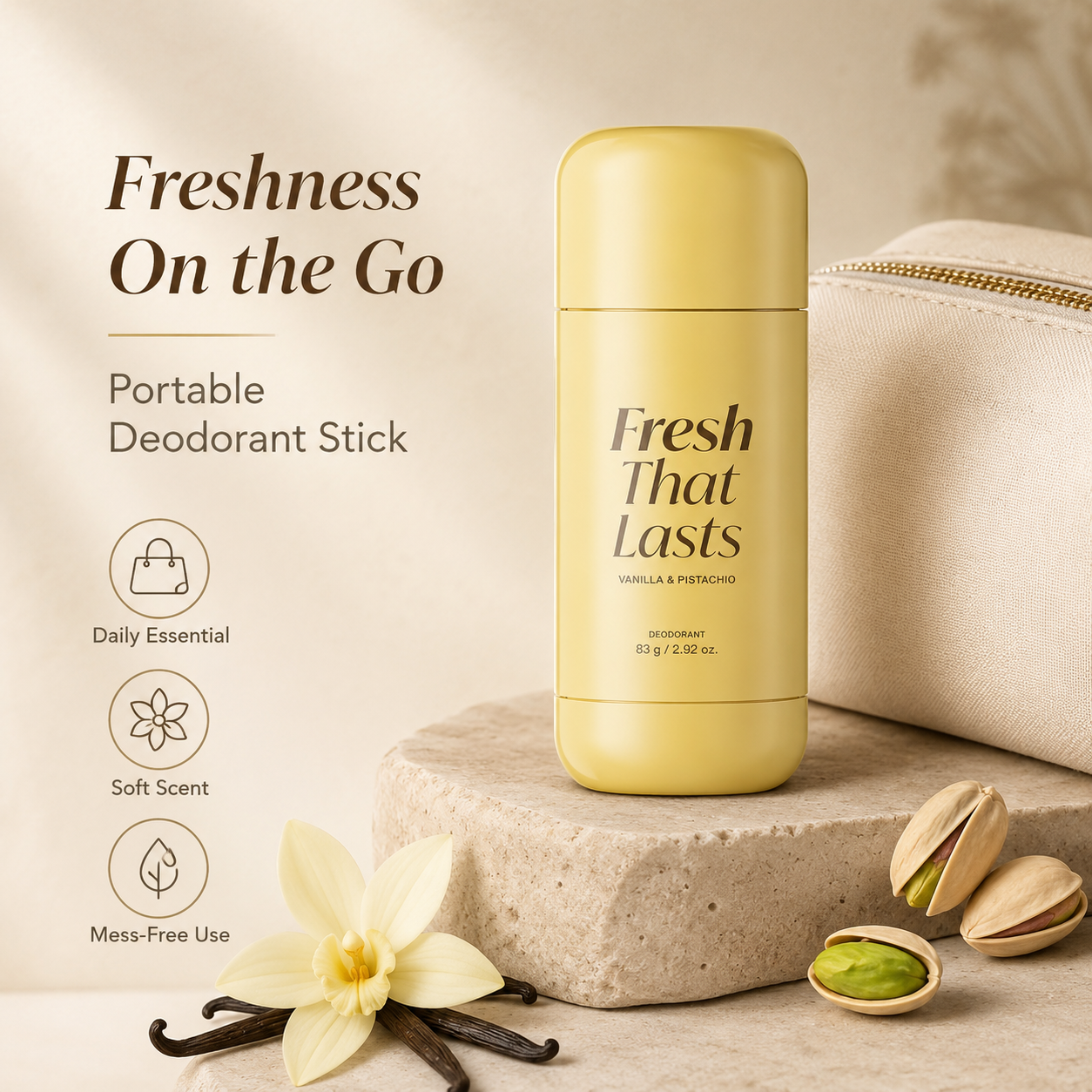 Fresh That Lasts Vanilla & Pistachio Deodorant Stick – Long-Lasting Freshness with Smooth Creamy Glide
