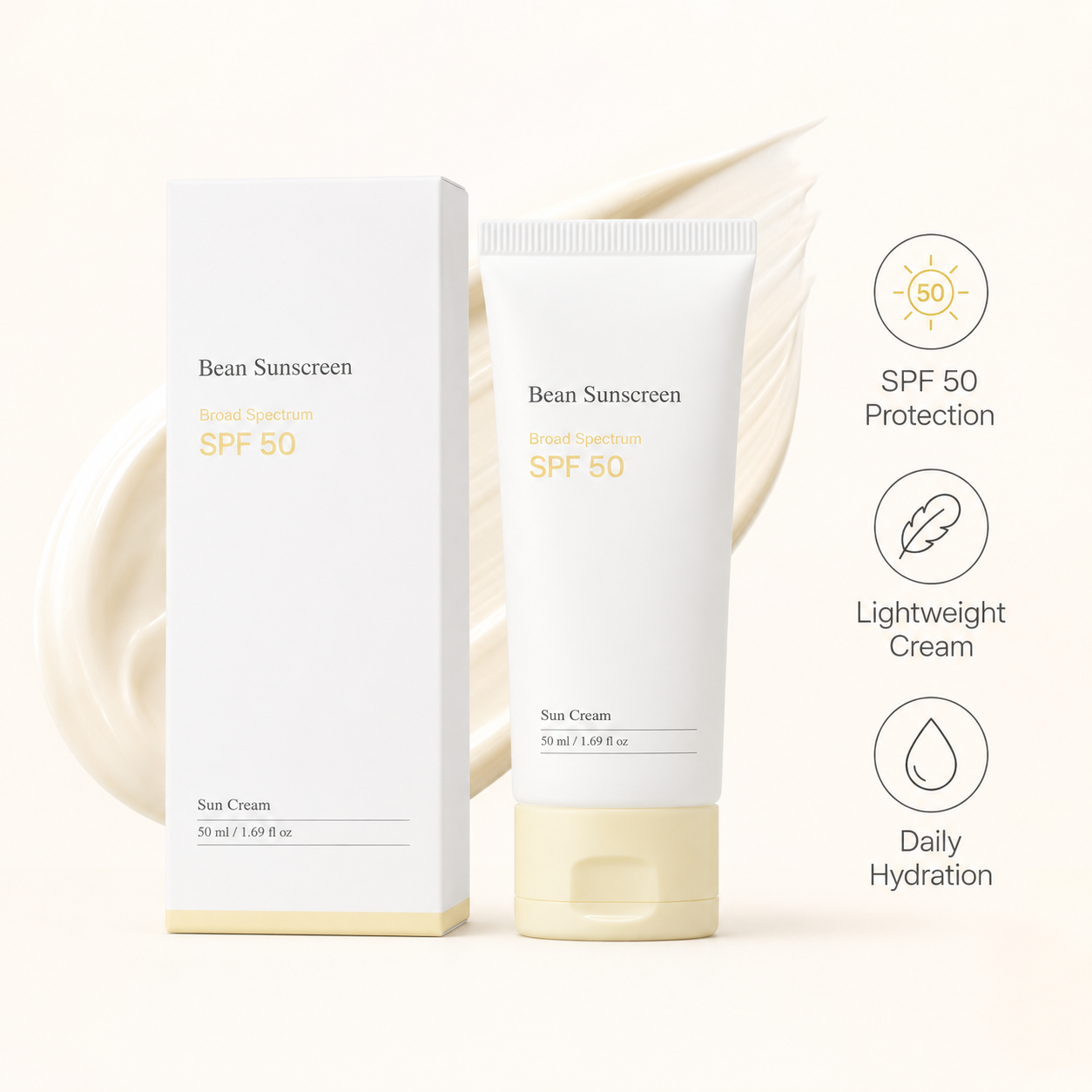 Bean Sunscreen SPF 50 – Lightweight Broad Spectrum Sun Cream for Daily UV Protection & Hydrating Comfort