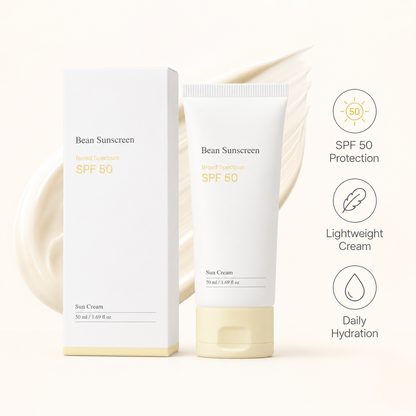 Bean Sunscreen SPF 50 – Lightweight Broad Spectrum Sun Cream for Daily UV Protection & Hydrating Comfort