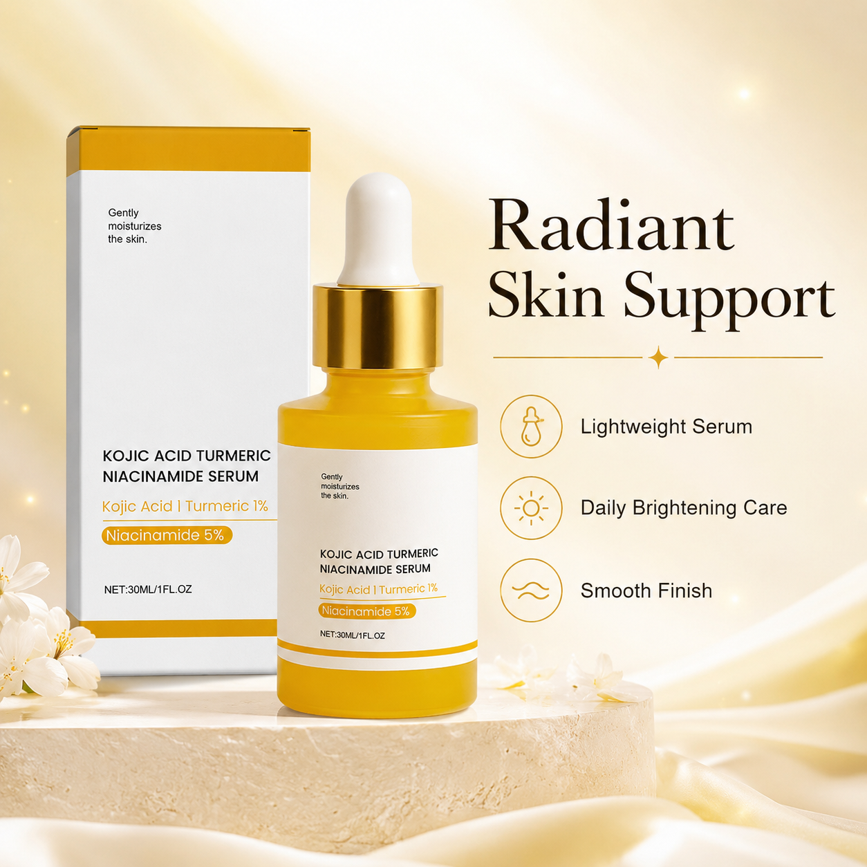Kojic Acid Turmeric Niacinamide Serum – Brightening Daily Face Serum for Even-Looking, Hydrated & Radiant Skin