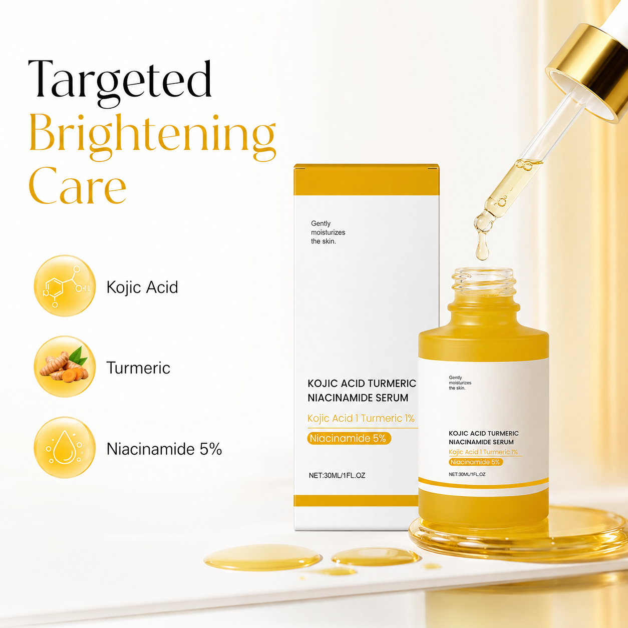 Kojic Acid Turmeric Niacinamide Serum – Brightening Daily Face Serum for Even-Looking, Hydrated & Radiant Skin