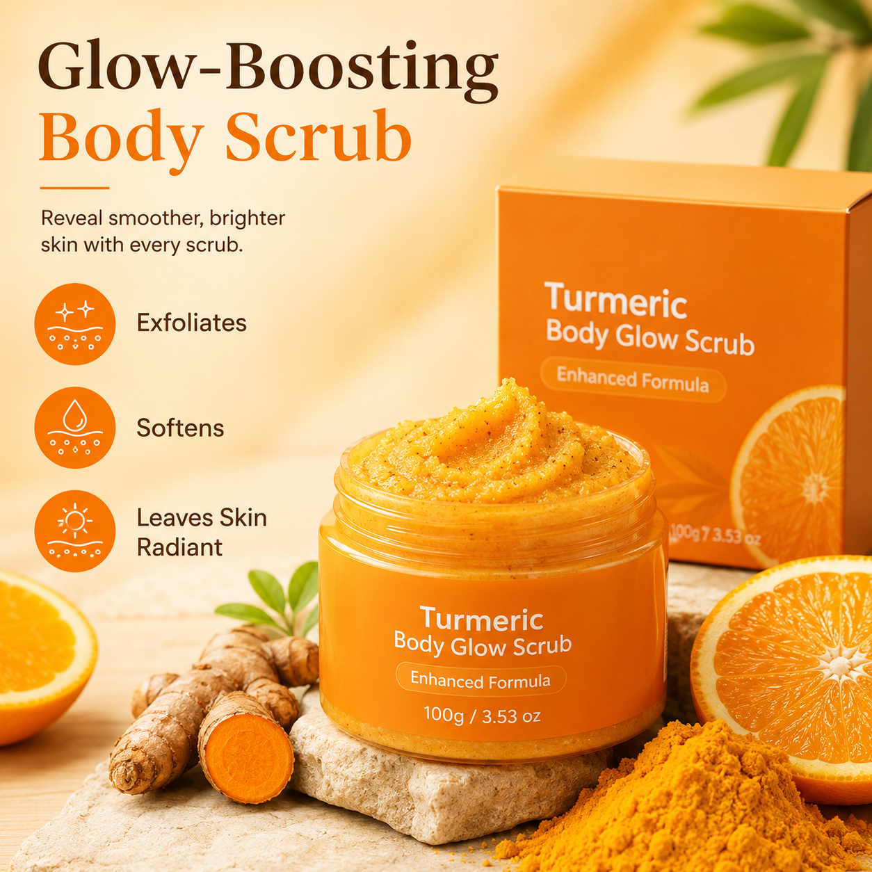 Turmeric Body Glow Scrub – Exfoliating & Moisturizing Citrus Body Polish for Smooth, Radiant-Looking Skin