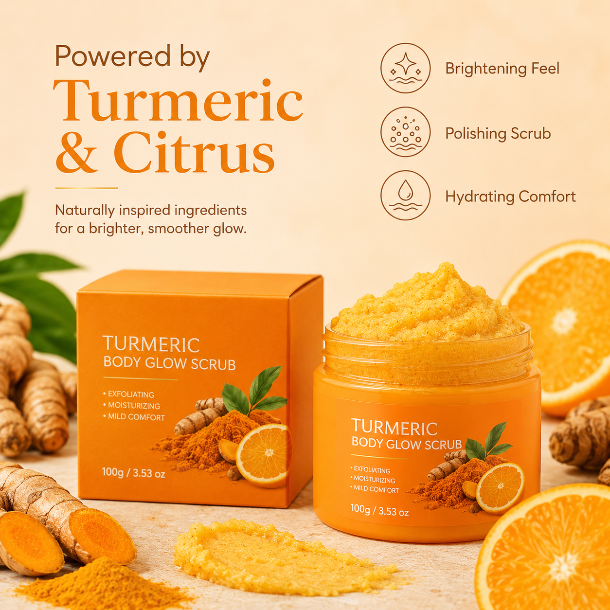 Turmeric Body Glow Scrub – Exfoliating & Moisturizing Citrus Body Polish for Smooth, Radiant-Looking Skin