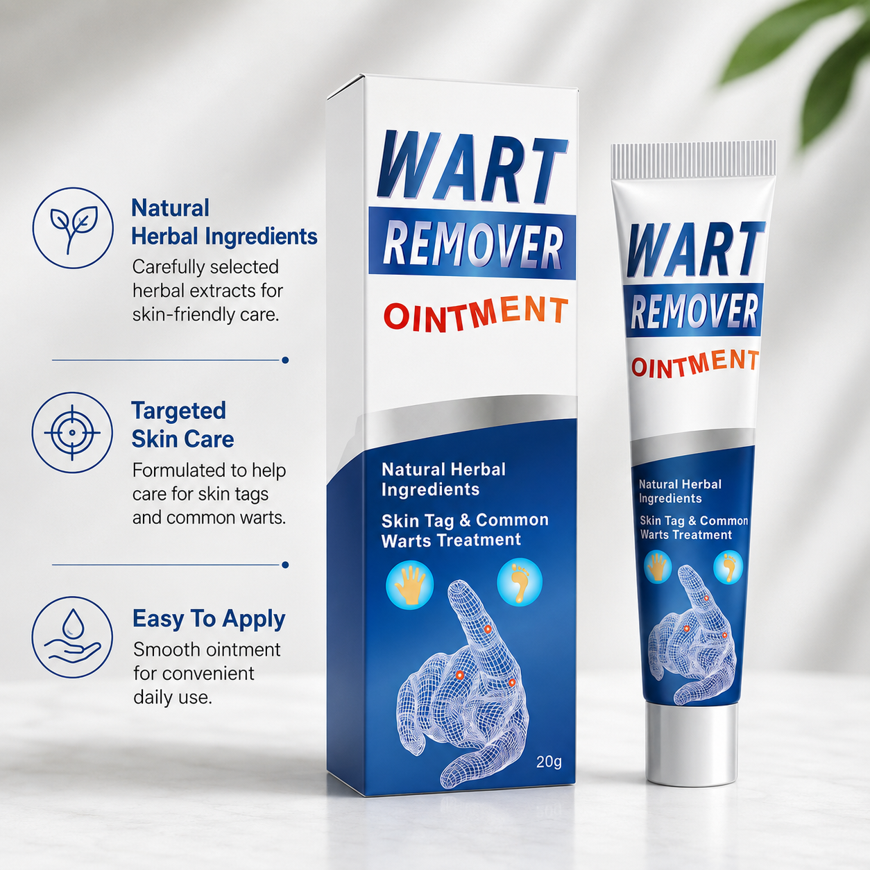 Wart Remover Ointment – Natural Herbal Skin Tag & Common Wart Care Cream for Hands & Feet, 20g