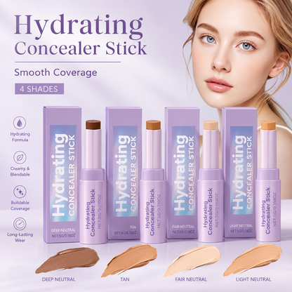 Hydrating Concealer Stick – Creamy Blendable Coverage Makeup Stick with 4 Shades for Smooth Natural Finish