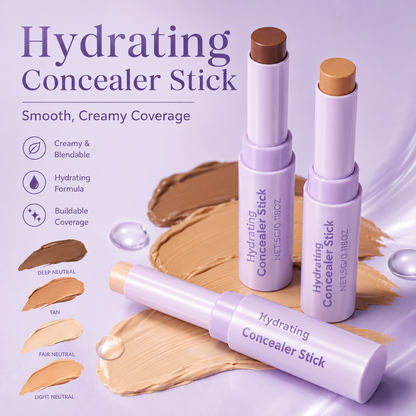 Hydrating Concealer Stick – Creamy Blendable Coverage Makeup Stick with 4 Shades for Smooth Natural Finish