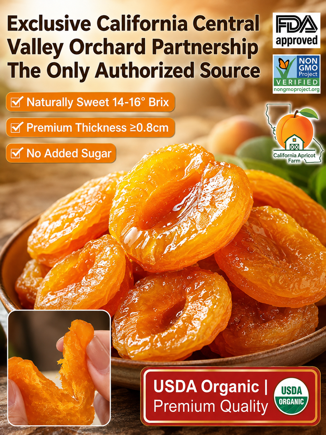 California specialty dried apricots, 100% natural and additive-free-Zack