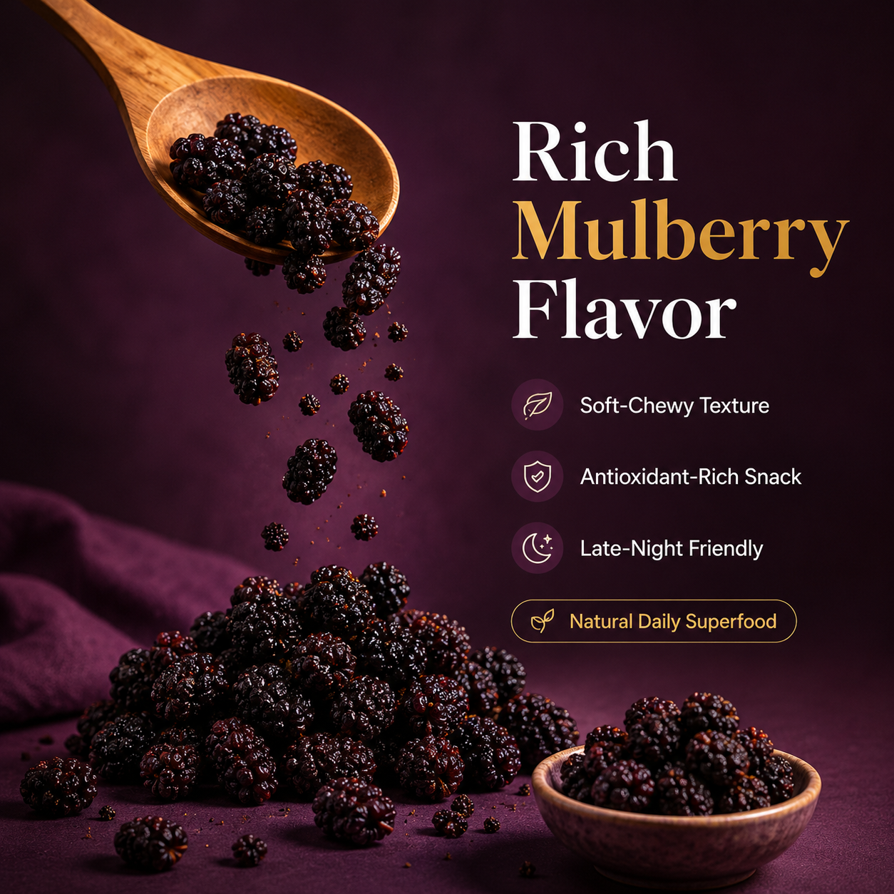 Dried Mulberries – Naturally Sweet Soft & Chewy Dark Berry Snack-JXX