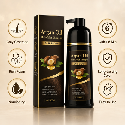 Argan Oil Dark Brown Hair Color Shampoo – Quick Gray Coverage & Nourishing At-Home Hair Color Care