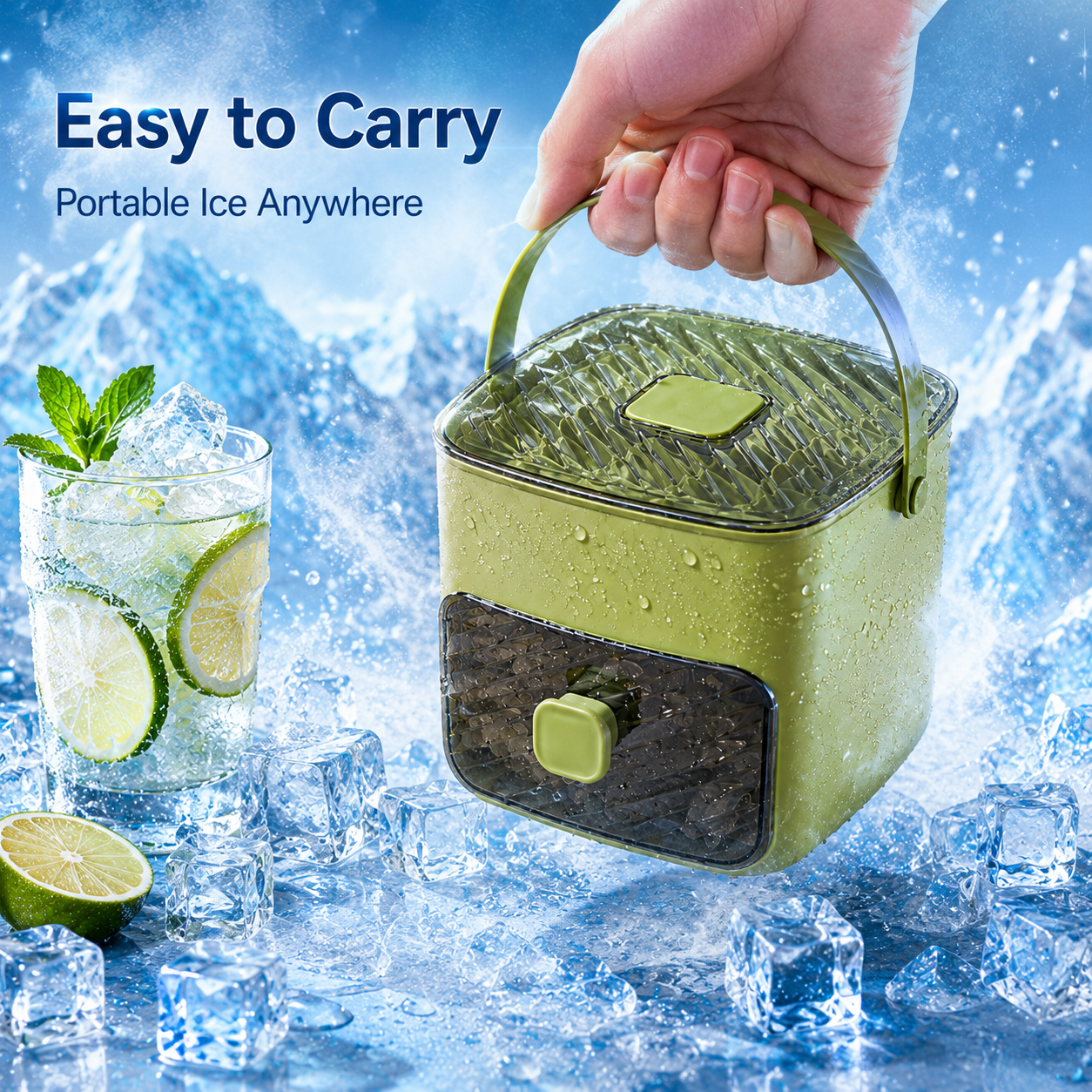 48-Cube 3-in-1 Portable Ice Cube Maker Box with Storage Drawer – Make, Release & Store Ice Easily for Cold Drinks-LUN