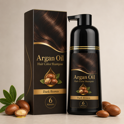 Argan Oil Dark Brown Hair Color Shampoo – Quick Gray Coverage & Nourishing At-Home Hair Color Care