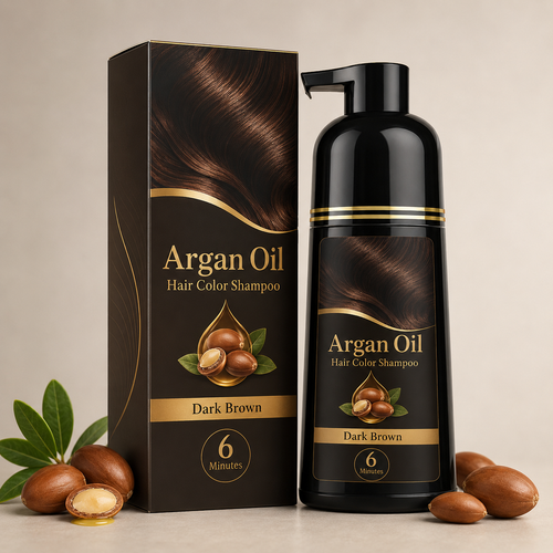 Argan Oil Dark Brown Hair Color Shampoo – Quick Gray Coverage & Nourishing At-Home Hair Color Care