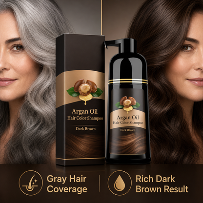 Argan Oil Dark Brown Hair Color Shampoo – Quick Gray Coverage & Nourishing At-Home Hair Color Care