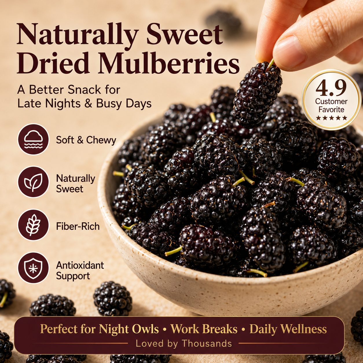 Dried Mulberries – Naturally Sweet Soft & Chewy Dark Berry Snack-JXX