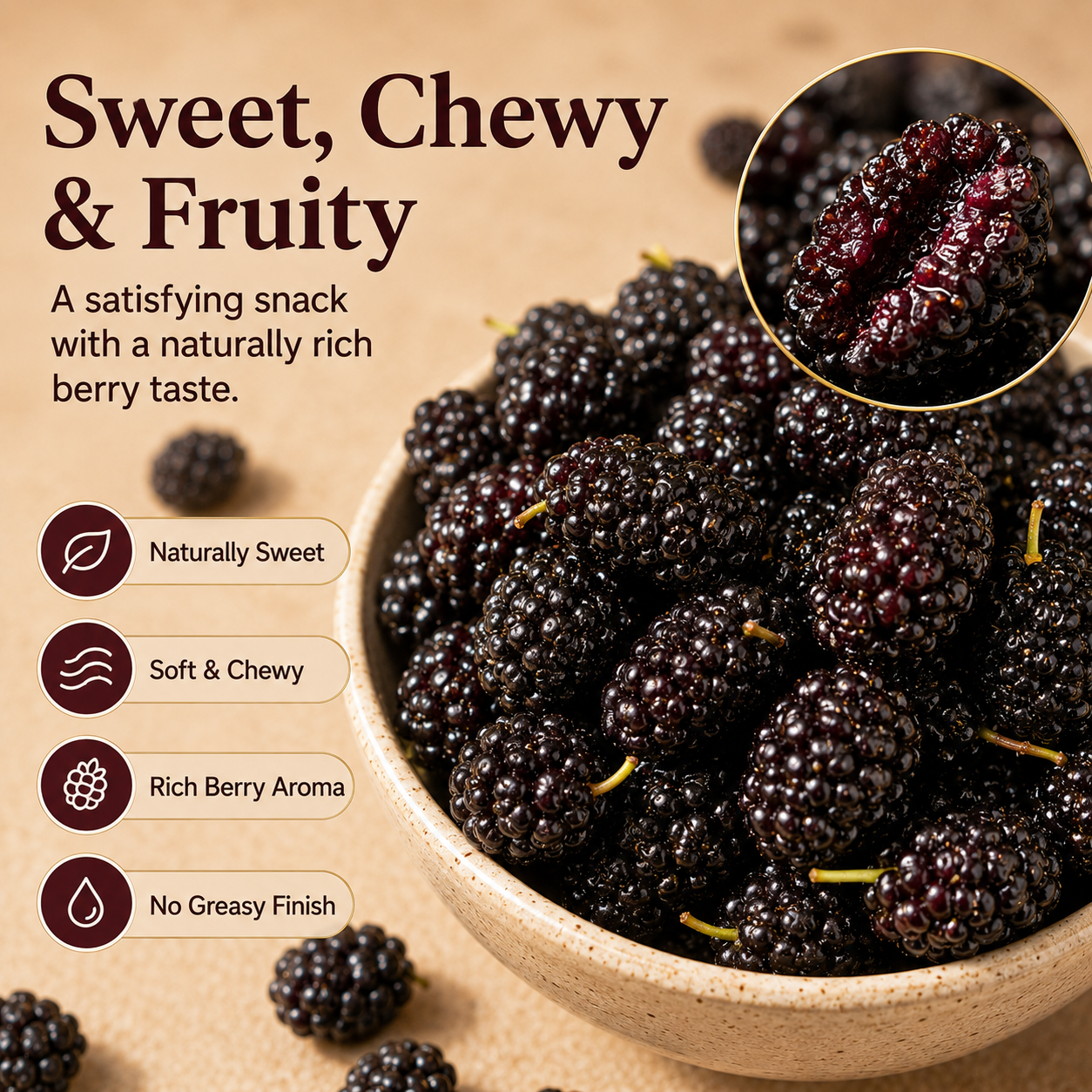 Dried Mulberries – Naturally Sweet Soft & Chewy Dark Berry Snack-JXX