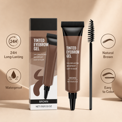 24H Waterproof Tinted Eyebrow Gel – Natural Brown Brow Tint with Spoolie Brush for Long-Lasting Definition
