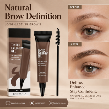 24H Waterproof Tinted Eyebrow Gel – Natural Brown Brow Tint with Spoolie Brush for Long-Lasting Definition