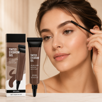 24H Waterproof Tinted Eyebrow Gel – Natural Brown Brow Tint with Spoolie Brush for Long-Lasting Definition