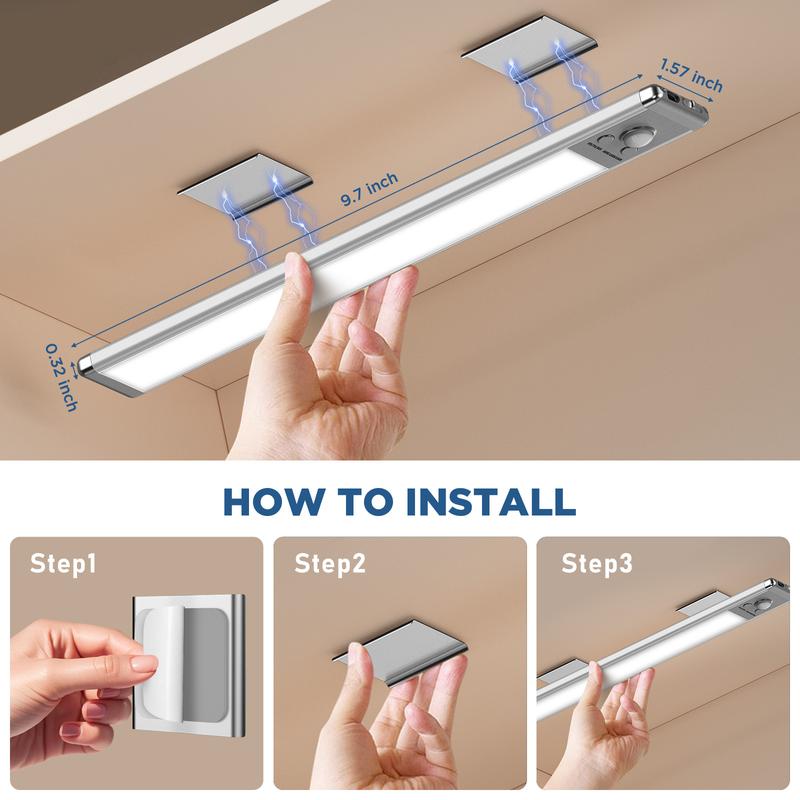 Motion Sensor Under Cabinet Lights – Rechargeable Dimmable LED Night Light with Magnetic Installation for Kitchen, Closet, Stairs & Pantry-LUN
