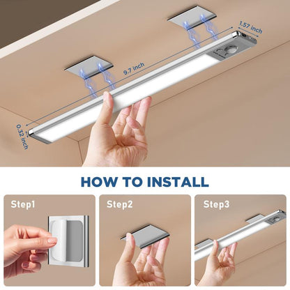 Motion Sensor Under Cabinet Lights – Rechargeable Dimmable LED Night Light with Magnetic Installation for Kitchen, Closet, Stairs & Pantry-LUN