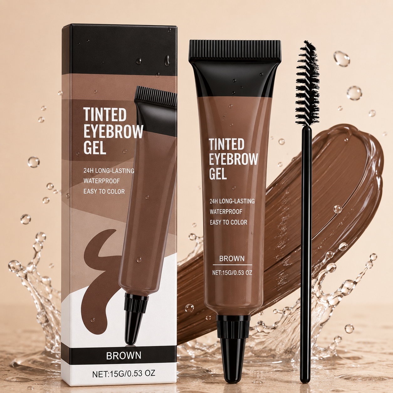 24H Waterproof Tinted Eyebrow Gel – Natural Brown Brow Tint with Spoolie Brush for Long-Lasting Definition