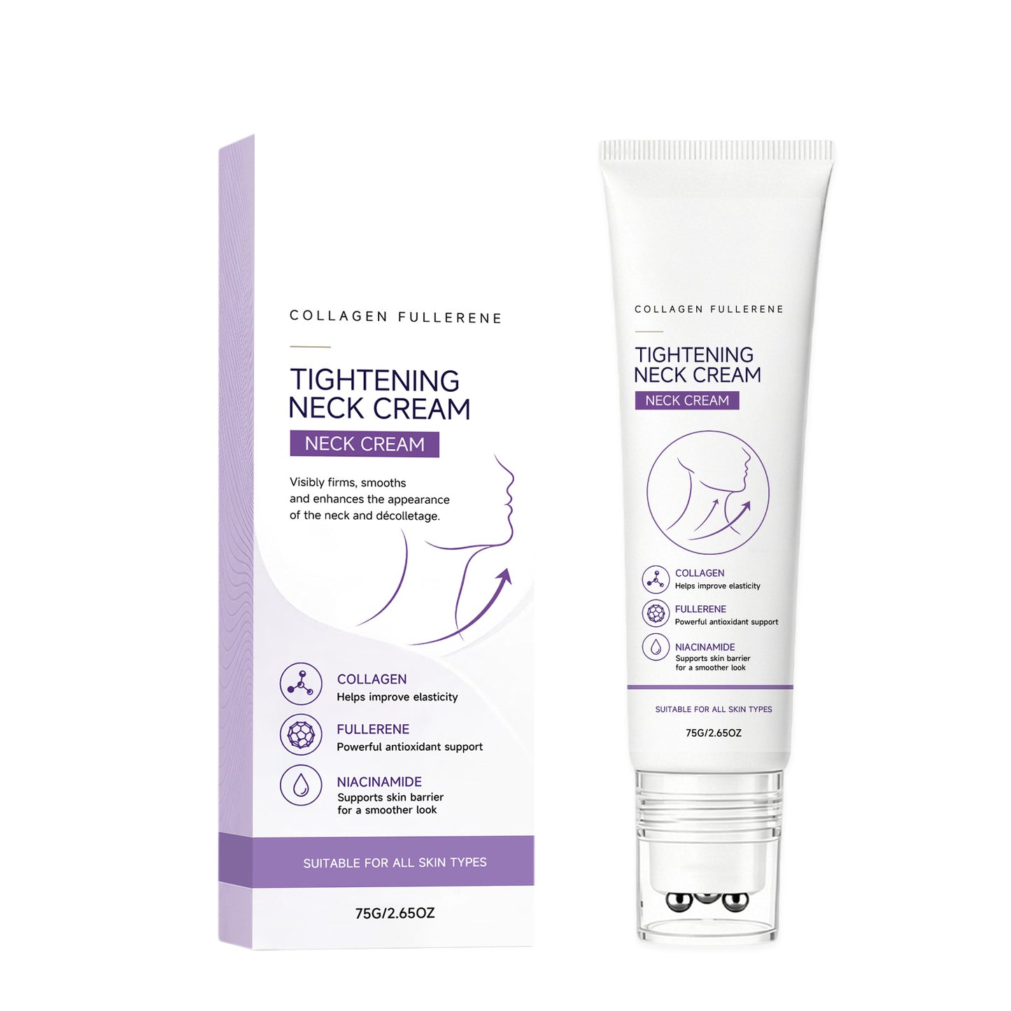 Ball Roller Tightening Neck Cream – Collagen Fullerene Firming Care for Neck & Jawline, Lightweight Hydrating Formula-HS